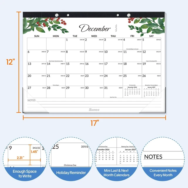 Alt view image 3 of 7 - Desk Calendar 2026-2027 3 Packs - 18 Month Calendar Oct 2026 - Mar 2028, 17" x 12" Desktop Calendar with Notes, for Planning, Organizing in Family, School or Office - Greenery 2026-2027 Calendar