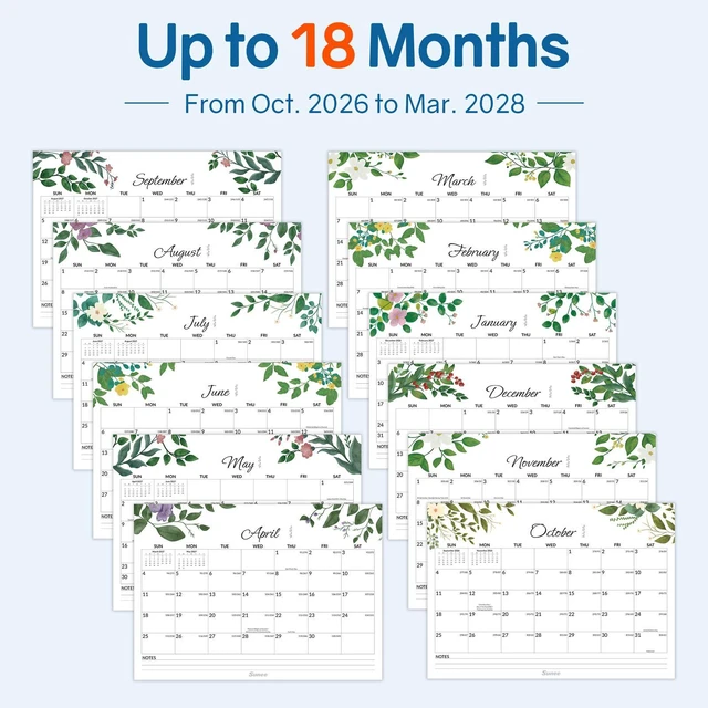 Alt view image 4 of 7 - Desk Calendar 2026-2027 3 Packs - 18 Month Calendar Oct 2026 - Mar 2028, 17" x 12" Desktop Calendar with Notes, for Planning, Organizing in Family, School or Office - Greenery 2026-2027 Calendar