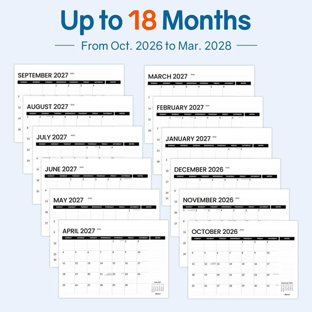 Alt view image 3 of 7 - Desk Calendar 2026-2027 3 Packs - 18 Month Calendar Oct 2026 - Mar 2028, 17" x 12" Desktop Calendar with Notes, for Planning, Organizing in Family, School or Office - Black 2026-2027 Calendar