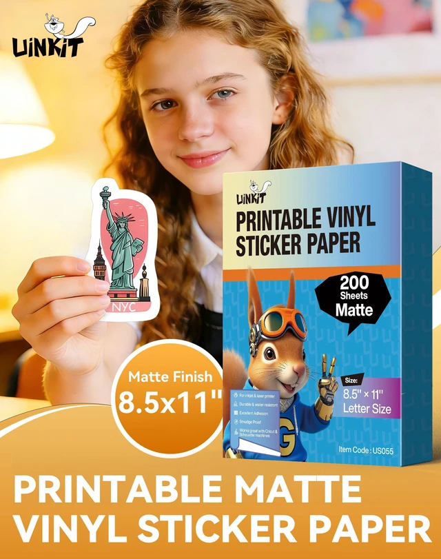 Alt view image 2 of 7 - Matte Premium Printable Vinyl Sticker Paper 8.5"x 11" 200 Sheets Waterproof, Dries Quickly Vivid Colors Tear-Resistant Decals for Crafts, Labels & Small Projects - Inkjet & Laser Printers