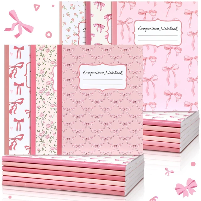 Main image of 6 Pack Pink Composition Notebook College Ruled Back to School Supplies 110 Pages Note Taking, 9-3/4 x 7-1/2"Inch Size, Preppy Aesthetic Design, Cute Journal Office Use