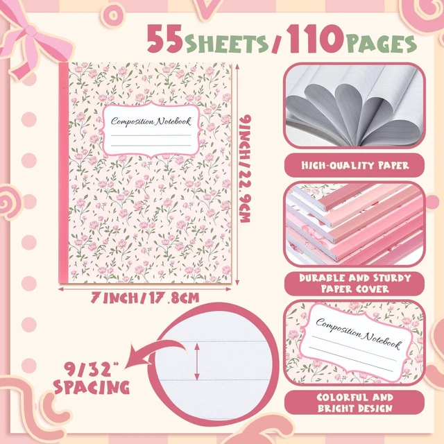 Alt view image 2 of 7 - 6 Pack Pink Composition Notebook College Ruled Back to School Supplies 110 Pages Note Taking, 9-3/4 x 7-1/2"Inch Size, Preppy Aesthetic Design, Cute Journal Office Use