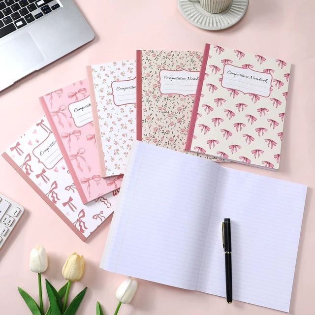 Alt view image 4 of 7 - 6 Pack Pink Composition Notebook College Ruled Back to School Supplies 110 Pages Note Taking, 9-3/4 x 7-1/2"Inch Size, Preppy Aesthetic Design, Cute Journal Office Use