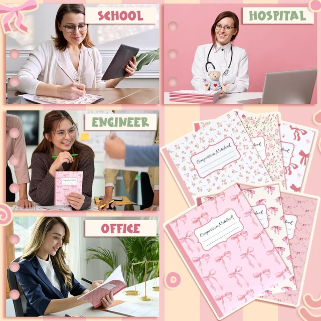 Alt view image 5 of 7 - 6 Pack Pink Composition Notebook College Ruled Back to School Supplies 110 Pages Note Taking, 9-3/4 x 7-1/2"Inch Size, Preppy Aesthetic Design, Cute Journal Office Use