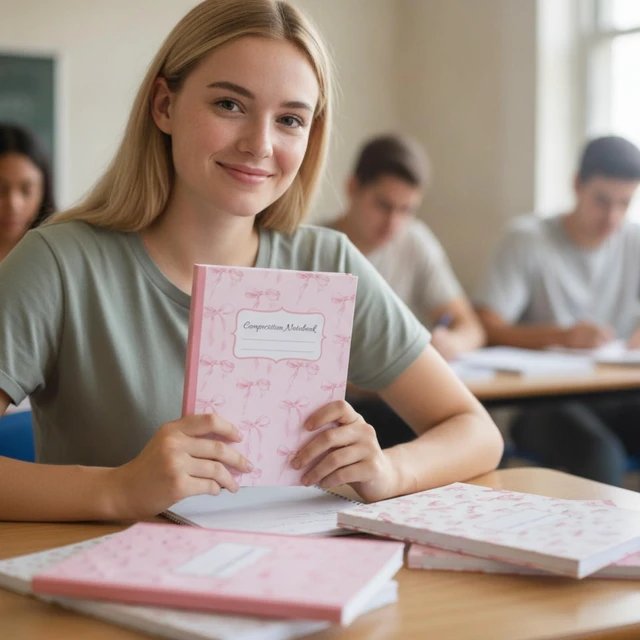 Alt view image 3 of 7 - 6 Pack Pink Composition Notebook College Ruled Back to School Supplies 110 Pages Note Taking, 9-3/4 x 7-1/2"Inch Size, Preppy Aesthetic Design, Cute Journal Office Use