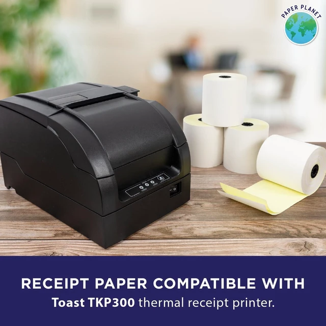 Alt view image 3 of 7 - 2-Ply Paper for Toast Kitchen Printer TKP300 | 18 Rolls 2-Ply White/Yellow Carbonless Paper, Compatible with Toast Kitchen Printer, Fits TKP300 SNBC BTP-M300
