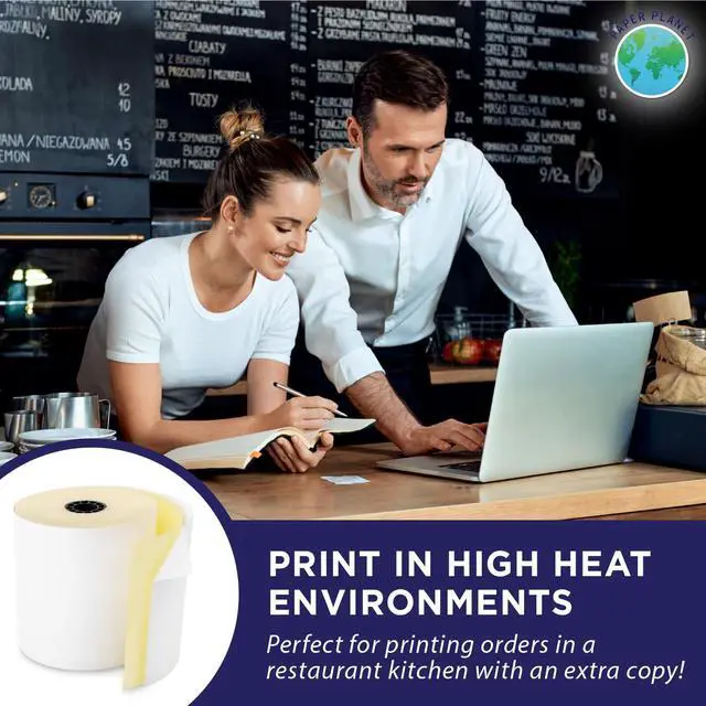 Alt view image 5 of 7 - 2-Ply Paper for Toast Kitchen Printer TKP300 | 18 Rolls 2-Ply White/Yellow Carbonless Paper, Compatible with Toast Kitchen Printer, Fits TKP300 SNBC BTP-M300
