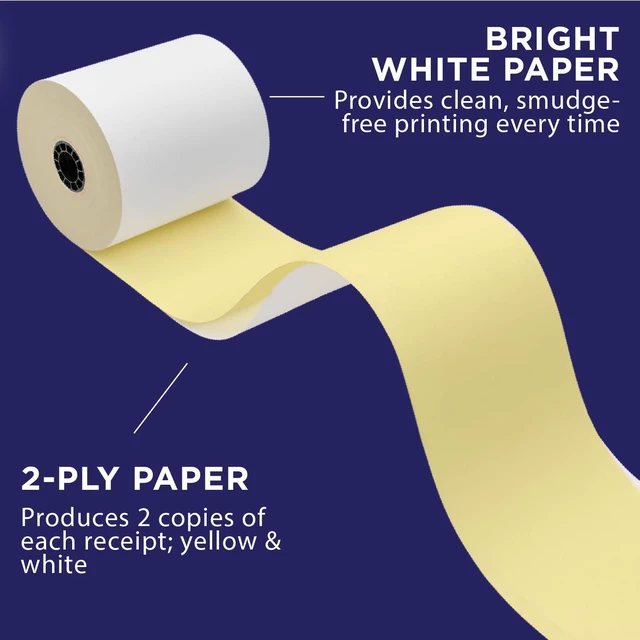 Alt view image 6 of 7 - 2-Ply Paper for Toast Kitchen Printer TKP300 | 18 Rolls 2-Ply White/Yellow Carbonless Paper, Compatible with Toast Kitchen Printer, Fits TKP300 SNBC BTP-M300