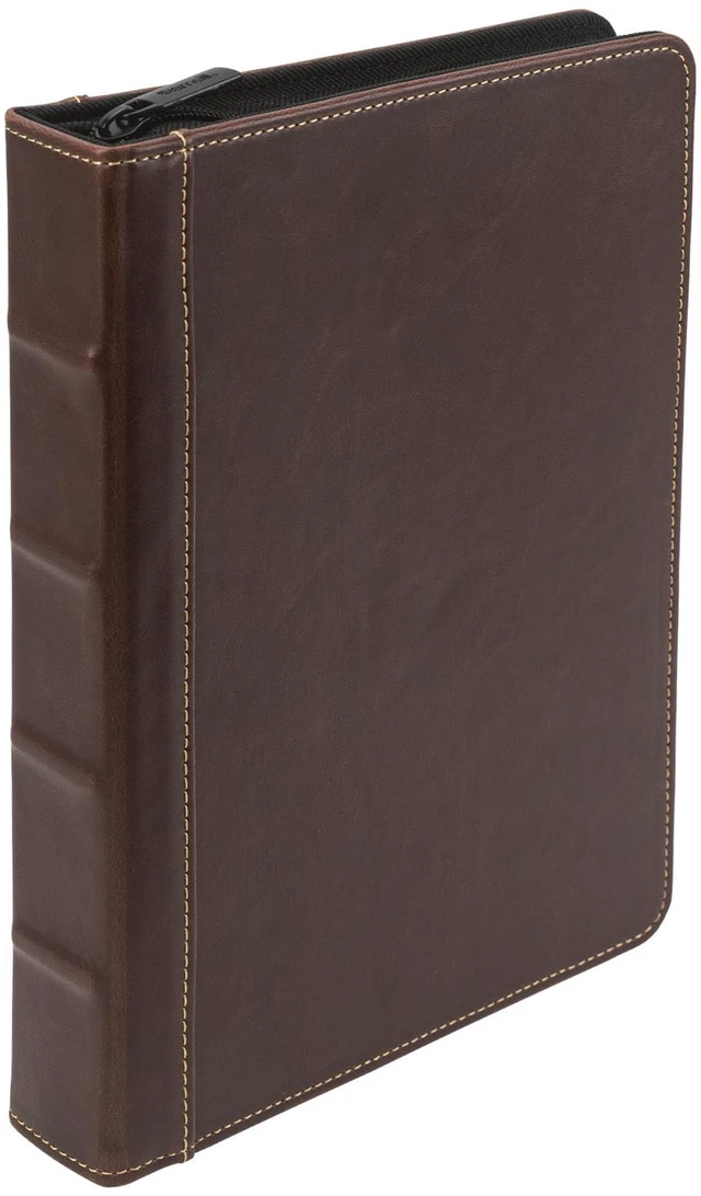 Main image of Vintage Leather Mini 3 Ring Zipper Binder, 1 Inch Round Ring Capacity (Holds 200 Sheets), 5.5 x 8.5 Inch Documents, Notebook Organizer, Planner, Brown with Contrast Stitching