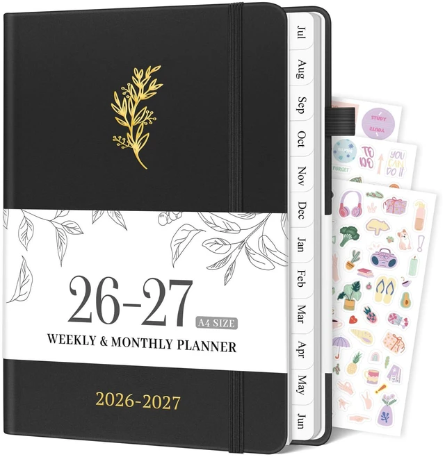 Main image of 2026-2027 Planner, Weekly & Monthly Calendar with Tabs, 8.5"x11" Jul 2026-Jun 2027 Academic Year, A4 Large Hardcover Calendar Agenda with Date for School & Office Schedule, Black