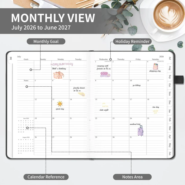 Alt view image 2 of 6 - 2026-2027 Planner, Weekly & Monthly Calendar with Tabs, 8.5"x11" Jul 2026-Jun 2027 Academic Year, A4 Large Hardcover Calendar Agenda with Date for School & Office Schedule, Black