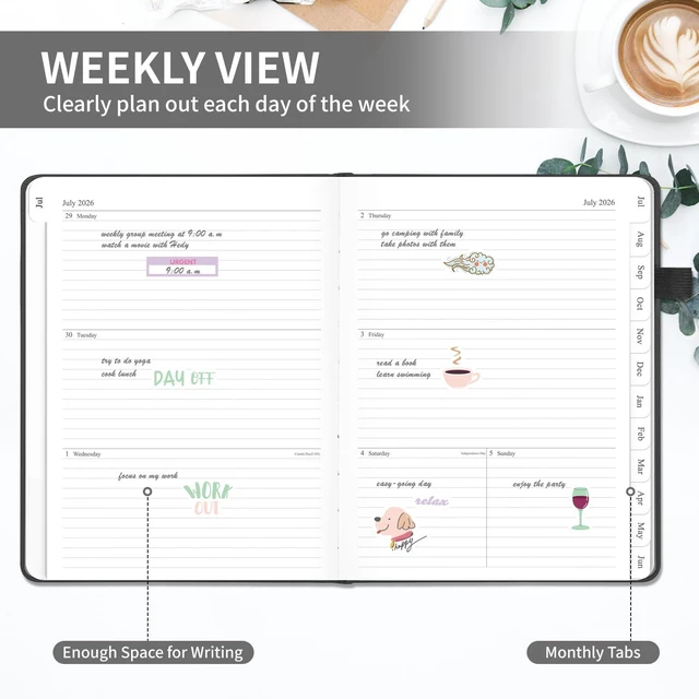 Alt view image 3 of 6 - 2026-2027 Planner, Weekly & Monthly Calendar with Tabs, 8.5"x11" Jul 2026-Jun 2027 Academic Year, A4 Large Hardcover Calendar Agenda with Date for School & Office Schedule, Black
