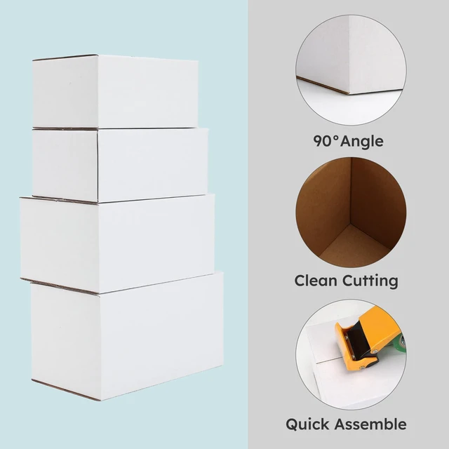 Alt view image 3 of 7 - Assorted Sizes Shipping Boxes 20 Pack (11x6x6, 10x7x5, 9x6x4, 8x6x4), White Corrugated Cardboard Mailers, Each 5 PCS Small Boxes for Small Business Packaging, Shipping & Storage