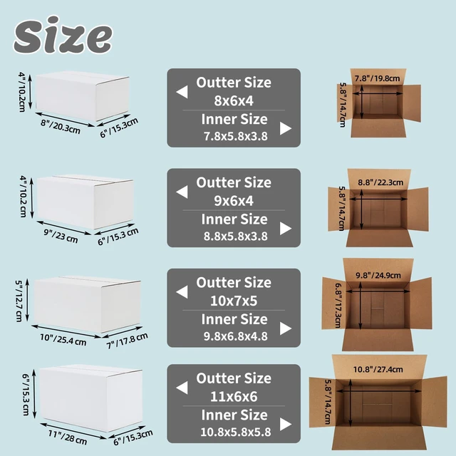 Alt view image 2 of 7 - Assorted Sizes Shipping Boxes 20 Pack (11x6x6, 10x7x5, 9x6x4, 8x6x4), White Corrugated Cardboard Mailers, Each 5 PCS Small Boxes for Small Business Packaging, Shipping & Storage
