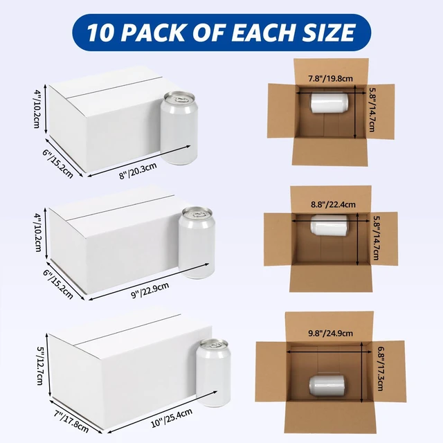 Alt view image 2 of 7 - Assorted Sizes Shipping Boxes 30 Pack (10x7x5, 9x6x4, 8x6x4), White Corrugated Cardboard Mailers, Each 10 PCS Small Boxes for Small Business Packaging, Shipping & Storage