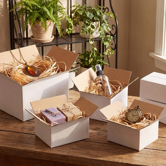 Alt view image 7 of 7 - Assorted Sizes Shipping Boxes 20 Pack (11x6x6, 10x7x5, 9x6x4, 8x6x4), White Corrugated Cardboard Mailers, Each 5 PCS Small Boxes for Small Business Packaging, Shipping & Storage