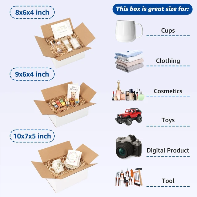 Alt view image 5 of 7 - Assorted Sizes Shipping Boxes 30 Pack (10x7x5, 9x6x4, 8x6x4), White Corrugated Cardboard Mailers, Each 10 PCS Small Boxes for Small Business Packaging, Shipping & Storage