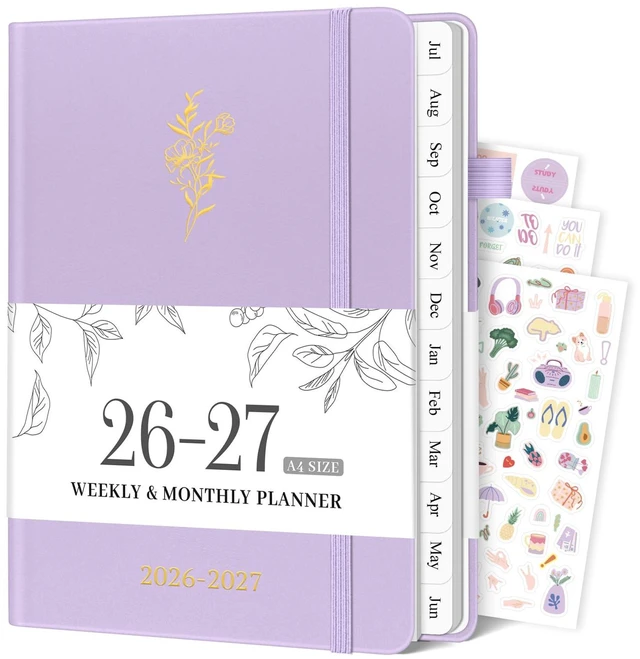 Main image of 2026-2027 Planner, Weekly & Monthly Calendar with Tabs, 8.5"x11" Jul 2026-Jun 2027 Academic Year, A4 Large Hardcover Calendar Agenda with Date for School & Office Schedule, Purple