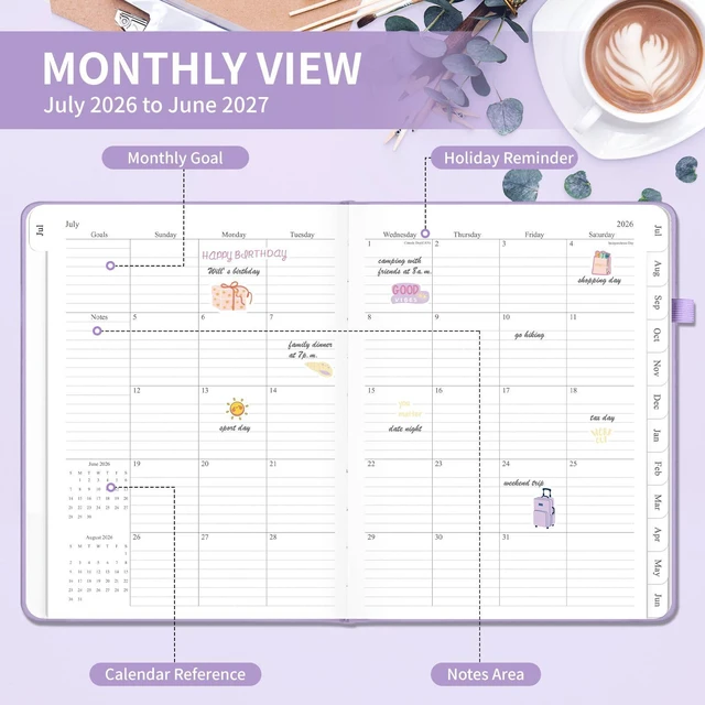 Alt view image 2 of 6 - 2026-2027 Planner, Weekly & Monthly Calendar with Tabs, 8.5"x11" Jul 2026-Jun 2027 Academic Year, A4 Large Hardcover Calendar Agenda with Date for School & Office Schedule, Purple