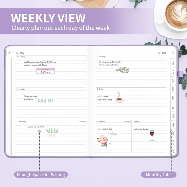 Alt view image 3 of 6 - 2026-2027 Planner, Weekly & Monthly Calendar with Tabs, 8.5"x11" Jul 2026-Jun 2027 Academic Year, A4 Large Hardcover Calendar Agenda with Date for School & Office Schedule, Purple