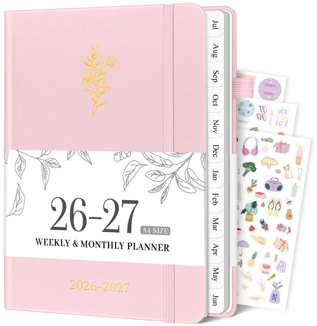 Main image of 2026-2027 Planner, Weekly & Monthly Calendar with Tabs, 8.5"x11" Jul 2026-Jun 2027 Academic Year, A4 Large Hardcover Calendar Agenda with Date for School & Office Schedule, Pink