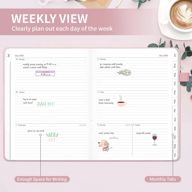 Alt view image 3 of 6 - 2026-2027 Planner, Weekly & Monthly Calendar with Tabs, 8.5"x11" Jul 2026-Jun 2027 Academic Year, A4 Large Hardcover Calendar Agenda with Date for School & Office Schedule, Pink