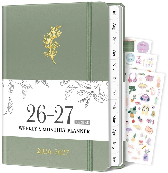 Main image of 2026-2027 Planner, Weekly & Monthly Calendar with Tabs, 8.5"x11" Jul 2026-Jun 2027 Academic Year, A4 Large Hardcover Calendar Agenda with Date for School & Office Schedule, Sage Green