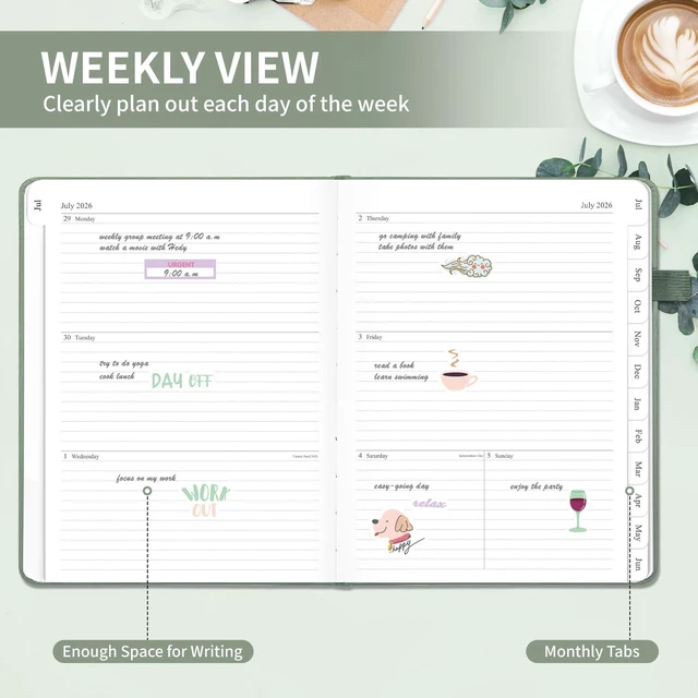 Alt view image 3 of 6 - 2026-2027 Planner, Weekly & Monthly Calendar with Tabs, 8.5"x11" Jul 2026-Jun 2027 Academic Year, A4 Large Hardcover Calendar Agenda with Date for School & Office Schedule, Sage Green