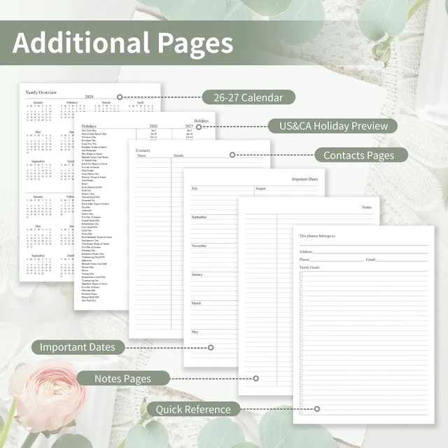 Alt view image 5 of 6 - 2026-2027 Planner, Weekly & Monthly Calendar with Tabs, 8.5"x11" Jul 2026-Jun 2027 Academic Year, A4 Large Hardcover Calendar Agenda with Date for School & Office Schedule, Sage Green