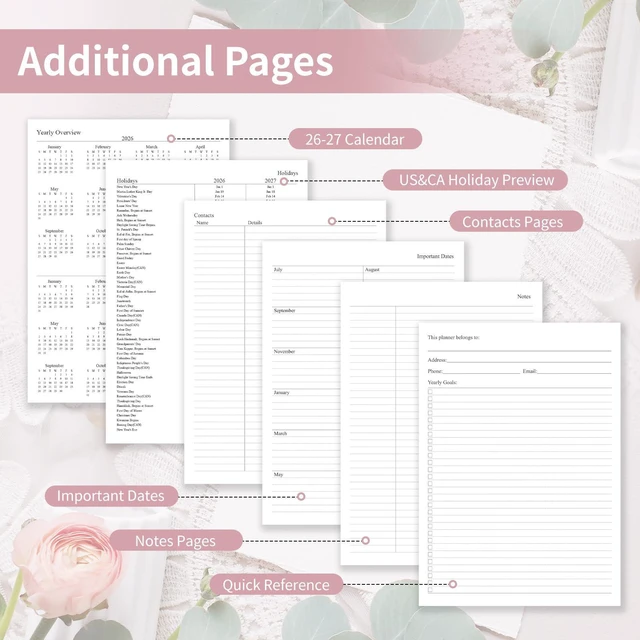 Alt view image 5 of 6 - 2026-2027 Planner, Weekly & Monthly Calendar with Tabs, 8.5"x11" Jul 2026-Jun 2027 Academic Year, A4 Large Hardcover Calendar Agenda with Date for School & Office Schedule, Pink