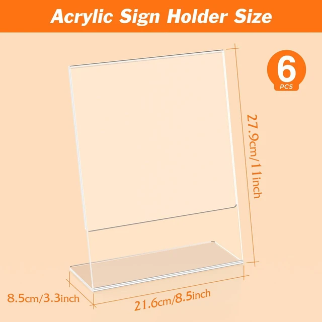 Alt view image 2 of 7 - 6 Pack Acrylic Sign Holder 8.5x11 Inches, L-Shape Flyer Holder Stand Clear Display Holder, Menu Display Stand, Table Paper Holder, Plastic Sign Display Stand for Restaurants, Store, Office