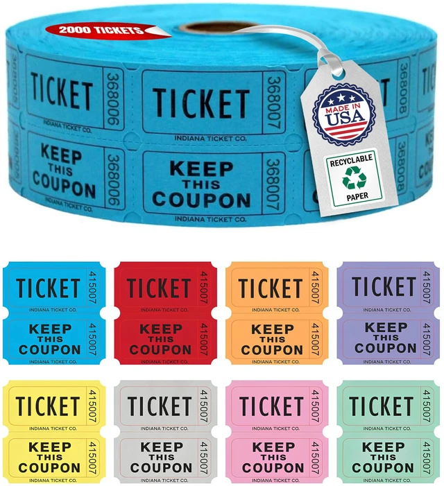 Main image of Raffle Tickets Roll, 50/50, Blue, 2000 Tickets per Roll Made in USA Premium raffle tickets roll, ideal for 50/50 raffles, fundraisers, door prizes, school carnivals, parties, community events