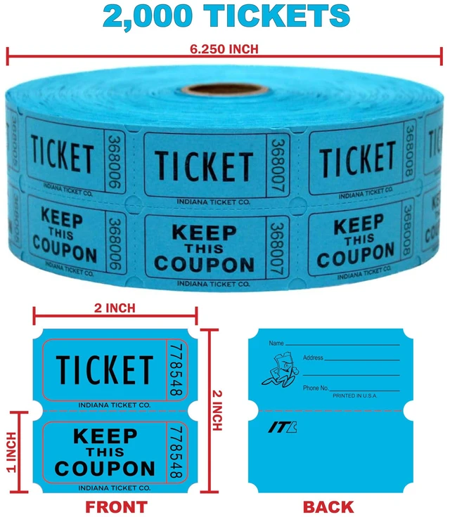 Alt view image 2 of 6 - Raffle Tickets Roll, 50/50, Blue, 2000 Tickets per Roll Made in USA Premium raffle tickets roll, ideal for 50/50 raffles, fundraisers, door prizes, school carnivals, parties, community events