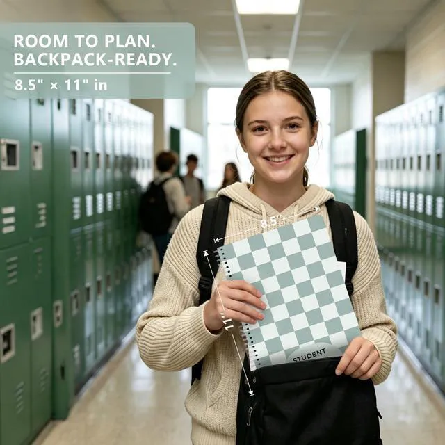 Alt view image 3 of 7 - Large Academic Planner 2026-2027, Green Checkerboard Student Calendar, Jul. 2026 - Jun. 2027, 8.5" x 11", Weekly Monthly Plan Book for School, Study & Homework