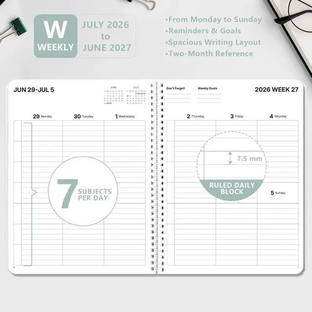 Alt view image 5 of 7 - Large Academic Planner 2026-2027, Green Checkerboard Student Calendar, Jul. 2026 - Jun. 2027, 8.5" x 11", Weekly Monthly Plan Book for School, Study & Homework