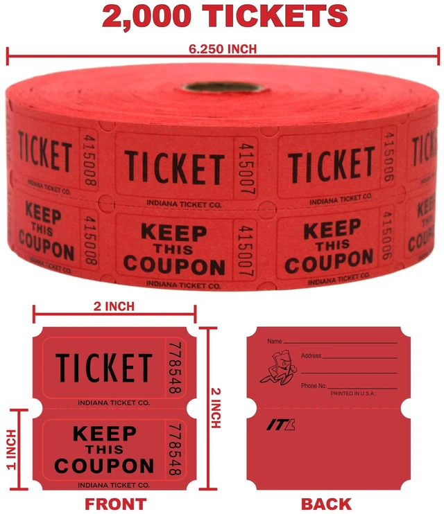 Alt view image 2 of 6 - Raffle Tickets Roll, 50/50, Red, 2000 Tickets per Roll Made in USA Premium raffle tickets roll, ideal for 50/50 raffles, fundraisers, door prizes, school carnivals, parties, community events