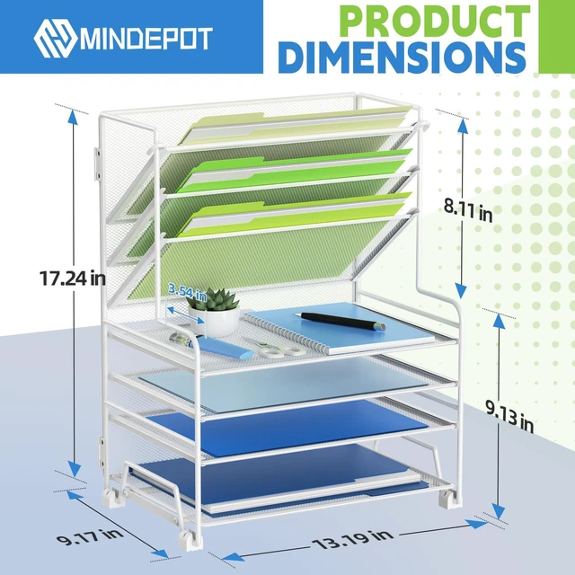 Alt view image 2 of 6 - 4-Tier Paper Organizer + 3-Pocket File Holder + Drawer + Pen Holders, Desktop File Organizers Paper Tray for Office Supplies School Classroom Organization (White, no Drawer & Pen Holder)