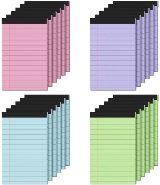 Main image of 24 Pack Note Pads 5x8 Narrow Ruled Legal Pad Multicolor Small Notepads 5x8 Colored Lined Paper 5x8 Pink Legal Pad Purple Notepad,30 Sheet/Notepad,Perforated Lined Note Pads for College,Office,Home