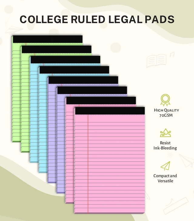 Alt view image 2 of 7 - 24 Pack Note Pads 5x8 Narrow Ruled Legal Pad Multicolor Small Notepads 5x8 Colored Lined Paper 5x8 Pink Legal Pad Purple Notepad,30 Sheet/Notepad,Perforated Lined Note Pads for College,Office,Home