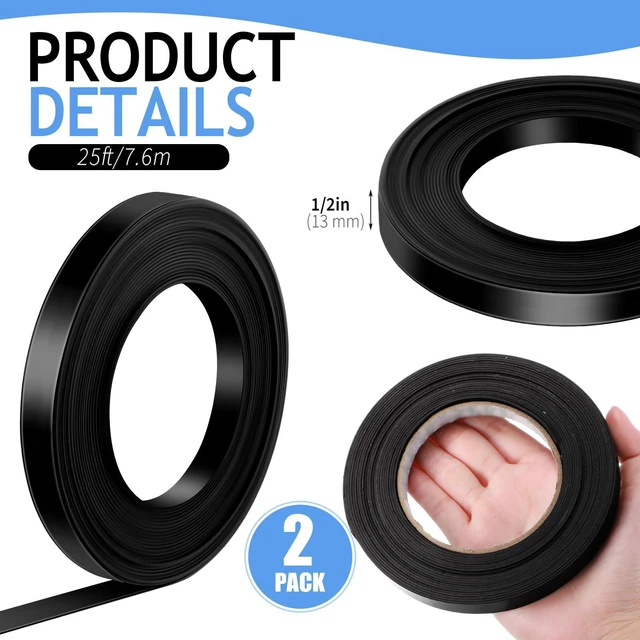 Alt view image 2 of 6 - Black Magnetic Tape Roll Thin Strips, 1/4 Inch X 100 Feet, 2 Pcs Magnetic Board Dividers Whiteboard Graphic Decorative Tape Marking Line for Classroom Office Art Accessories