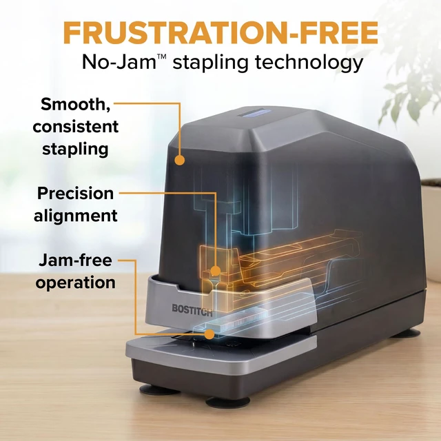 Alt view image 3 of 7 - Office Impulse Heavy Duty Electric Stapler Value Pack, 45 Sheet Capacity, Includes 5,000 Staples, No-Jam, Faster Stapling, Silver