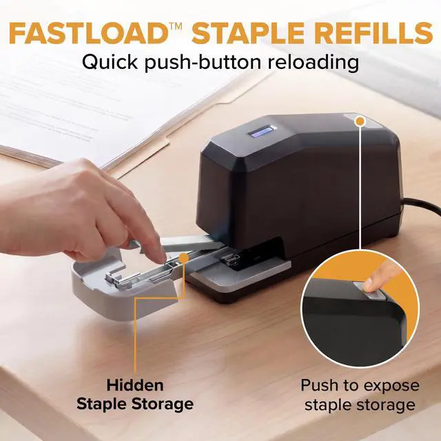 Alt view image 4 of 7 - Office Impulse Heavy Duty Electric Stapler Value Pack, 45 Sheet Capacity, Includes 5,000 Staples, No-Jam, Faster Stapling, Silver