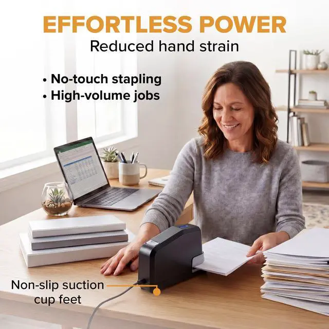 Alt view image 6 of 7 - Office Impulse Heavy Duty Electric Stapler Value Pack, 45 Sheet Capacity, Includes 5,000 Staples, No-Jam, Faster Stapling, Silver