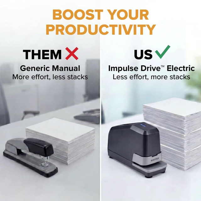 Alt view image 7 of 7 - Office Impulse Heavy Duty Electric Stapler Value Pack, 45 Sheet Capacity, Includes 5,000 Staples, No-Jam, Faster Stapling, Silver