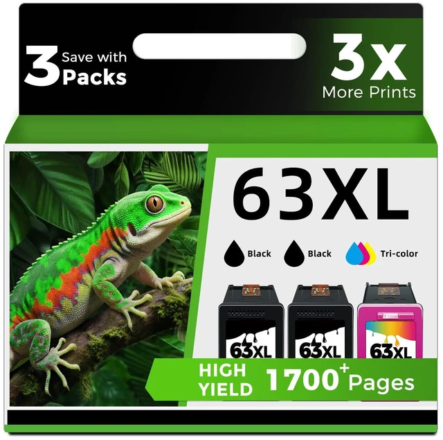 Main image of 63XL Ink Cartridge Combo (2 Black,1Color) Replacement for HP 63 HP63 HP63XL 3-Pack XL to Envy 4520 4512 4510 Officejet 4650 5258 5200 3830 5255 4655 4652 5252 Deskjet 3630 3632 2132 1112 Printer