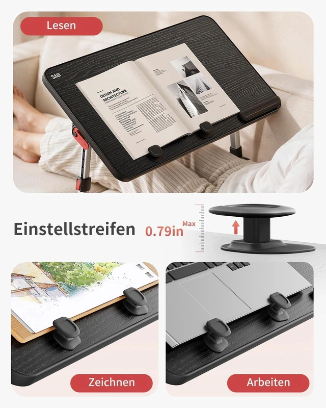 Alt view image 2 of 7 - Laptop Bed Tray Table,Lightweight Foldable Lap Desk Adjustable Standing Desk Foldable for Sofa Couch Floor Working Studying Reading Writing Eating,Fit Up to 17" Laptop