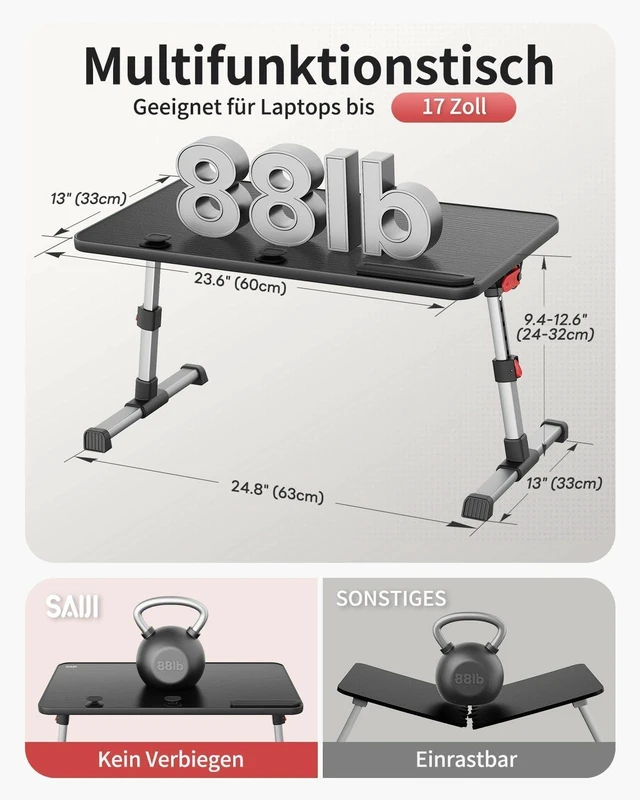 Alt view image 6 of 7 - Laptop Bed Tray Table,Lightweight Foldable Lap Desk Adjustable Standing Desk Foldable for Sofa Couch Floor Working Studying Reading Writing Eating,Fit Up to 17" Laptop