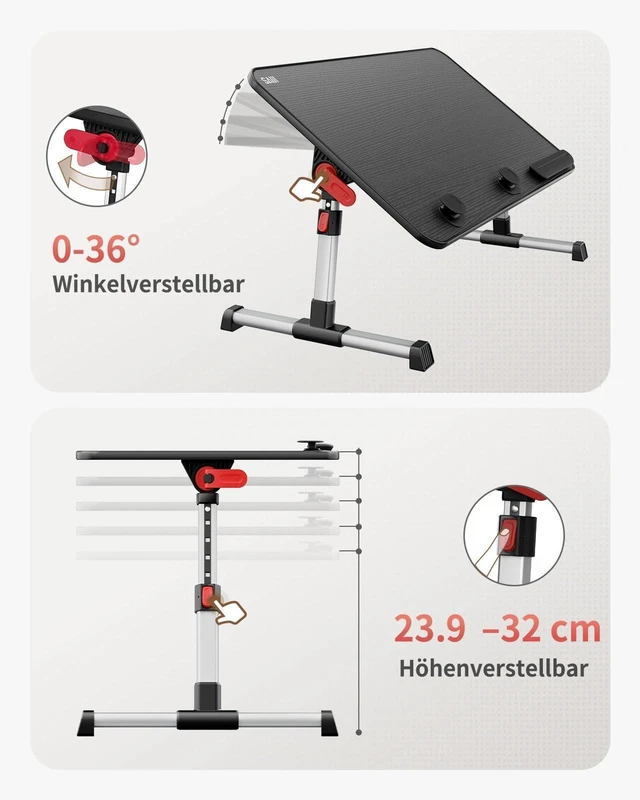 Alt view image 5 of 7 - Laptop Bed Tray Table,Lightweight Foldable Lap Desk Adjustable Standing Desk Foldable for Sofa Couch Floor Working Studying Reading Writing Eating,Fit Up to 17" Laptop