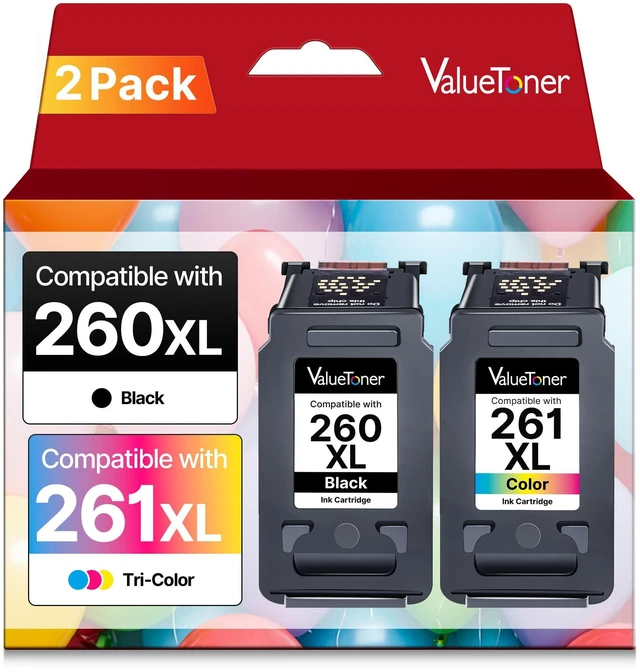 Main image of 260XL 261XL Ink Cartridge Replacement for Canon 260 and 261 Ink Cartridges PG-260 CL-261 Work with Canon Pixma TS6420a TS6420 TS6400 TR7020a TS5320 TR7000 TS5300 TR7020 Printer, 1 Black 1 Tri-Color