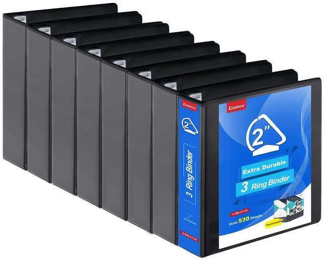 Main image of Heavy Duty Slant-D Ring View Binder, 2 inch 3 Ring Binders, Hold 500 Sheets of 8.5" x 11" Paper, 8 Pack (Black)
